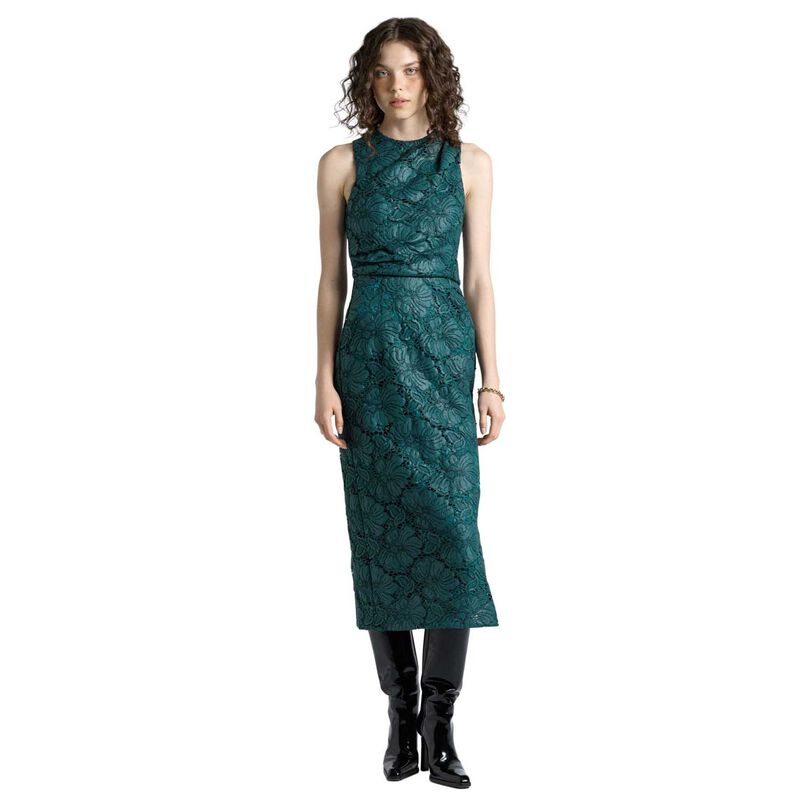 Cue Deep Green European Coated Lace Column Dress image number 0